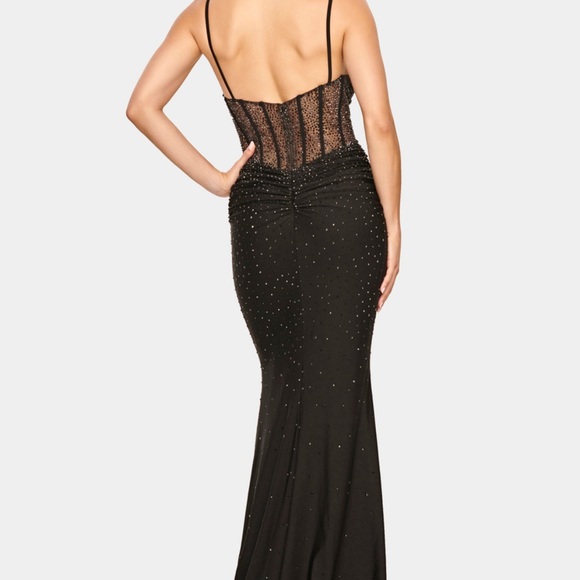 BRAND NEW WT FAVIANA 8 black Charmeuse Corset Sheer Back Evening Gown Dress - Picture 2 of 3